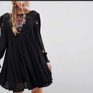 Free People Embroidered Black Mohave Mini Dress XS